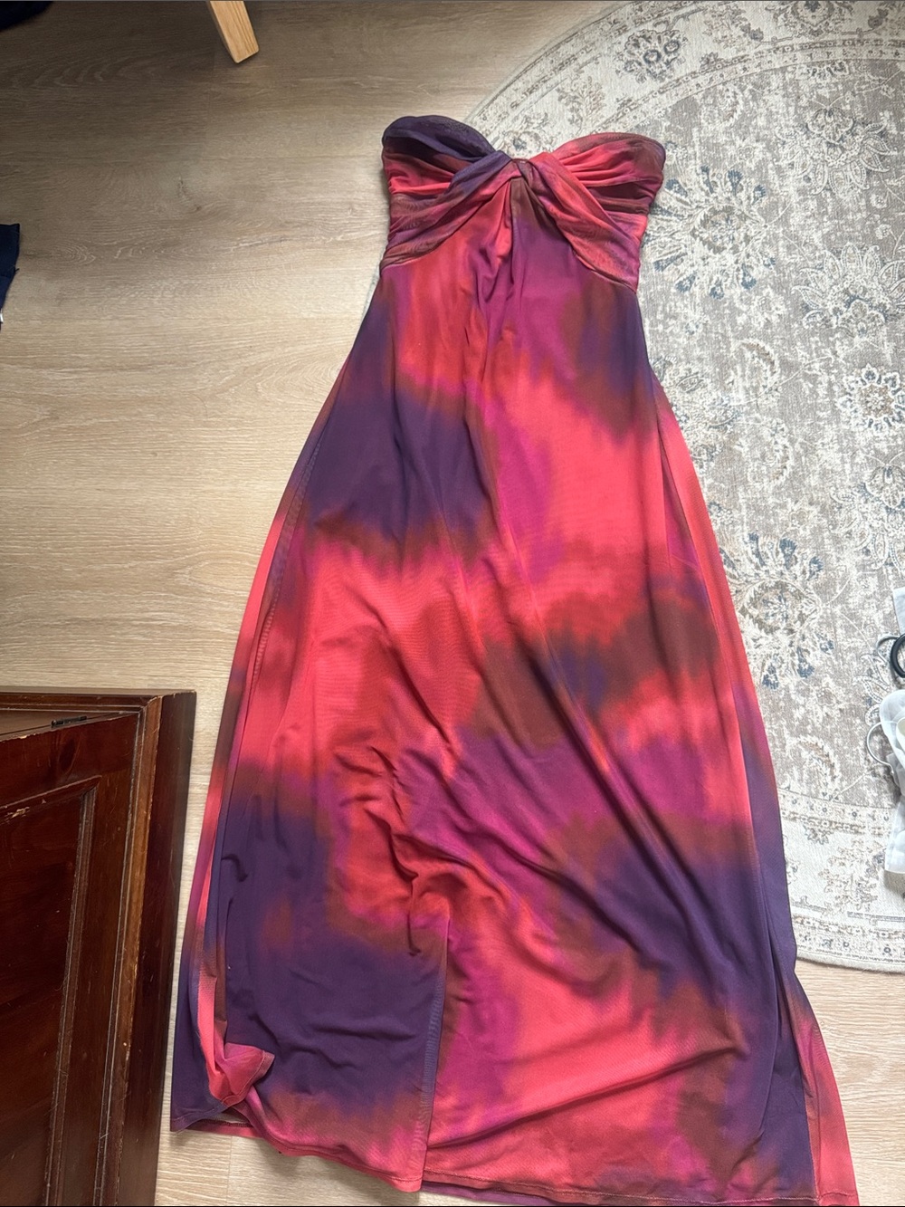 Express Strapless Ombre Red and Purple Maxi Dress